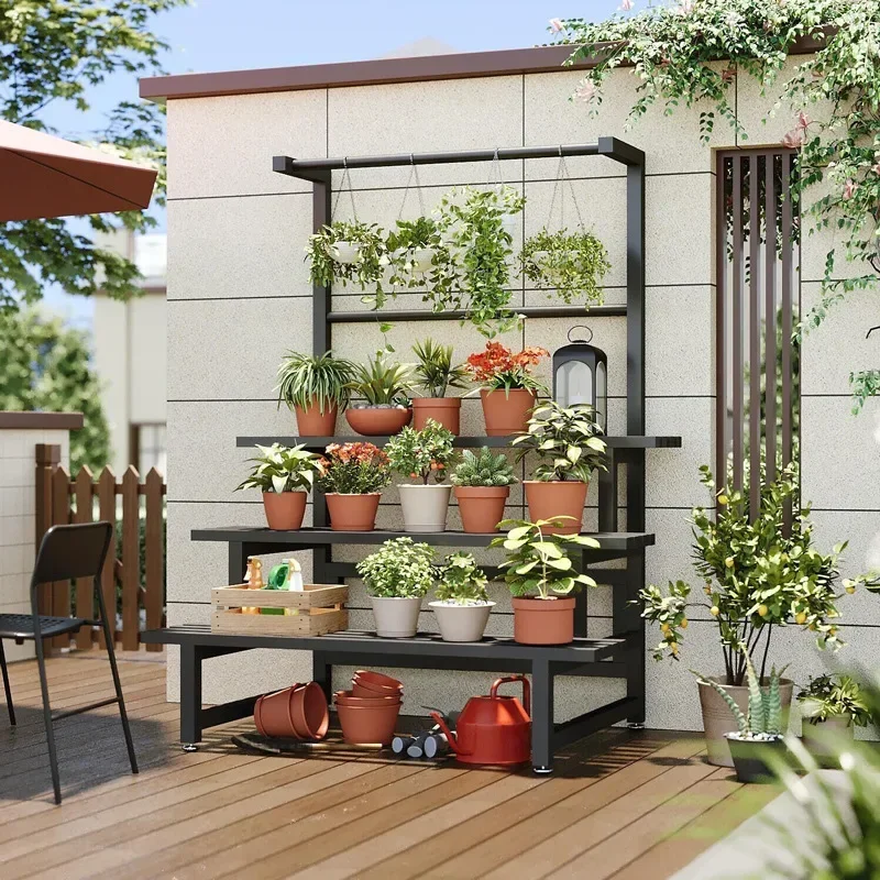 Outdoor Furniture Black - Warstwowa półka na rośliny uniwersalna zewnętrzna