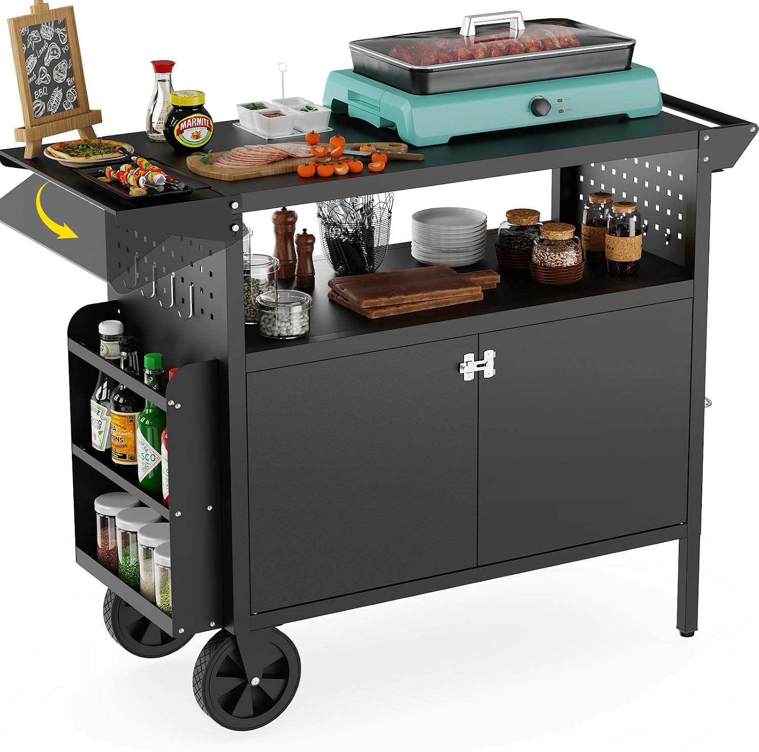 Outdoor Furniture European - Wózek-grill zewnętrzny ze stołem i schowkiem,