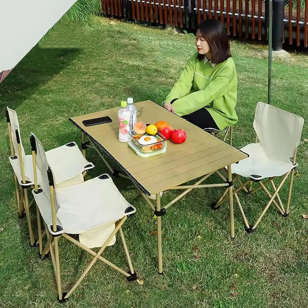 Outdoor Furniture Black - Przenośny 5-częściowy zestaw krzeseł i stołu