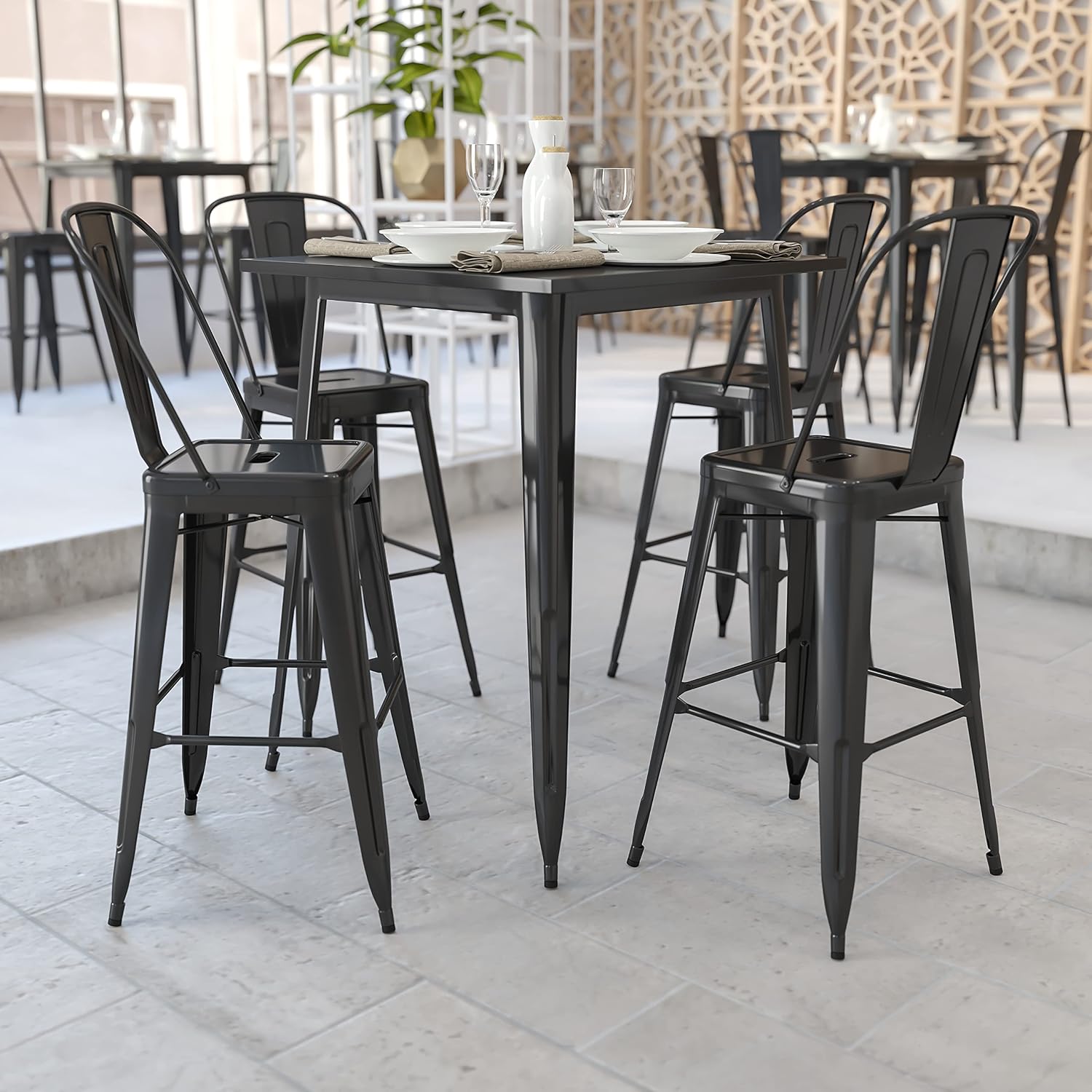 Outdoor Furniture For Cafe - Profesjonalny kwadratowy czarny metalowy stół barowy