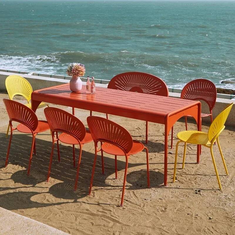 Outdoor Furniture Yellow - Wysokie Żółte Krzesła Barowe w Stylu