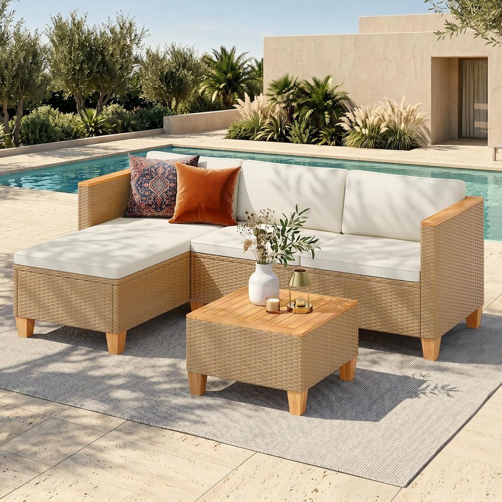 Outdoor Furniture Yellow - 3-częściowy wiklinowy zestaw mebli ogrodowych, żółte