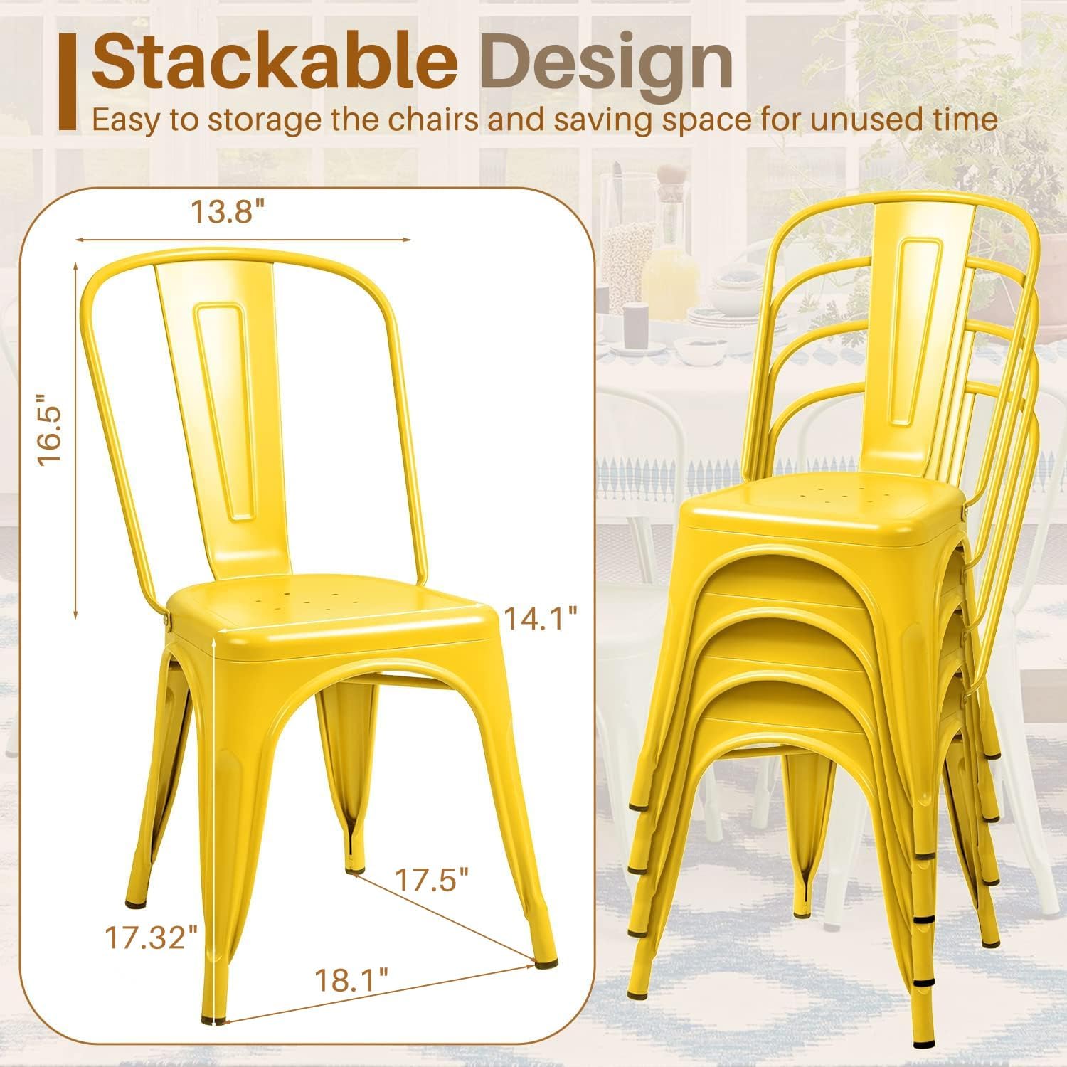 Zestaw 4 metalowych krzeseł do – Outdoor Furniture Yellow recenzja i cena