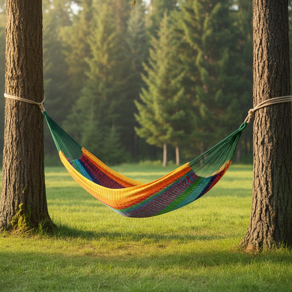 Hamak dwuosobowy w paski zielo – Outdoor Furniture Yellow recenzja i cena