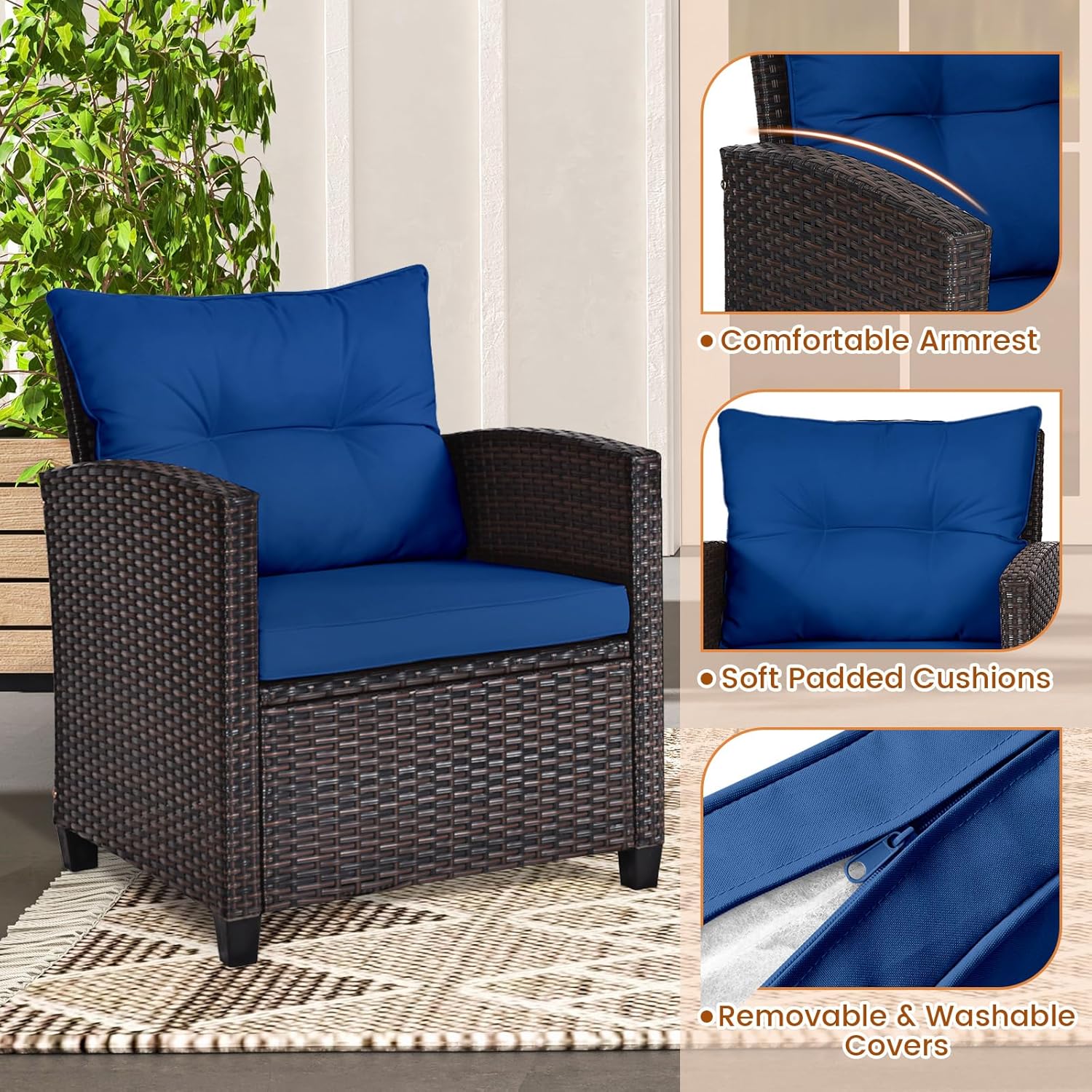 Granatowy, rattanowy, 3-części – Outdoor Furniture Table And Chairs recenzja i cena