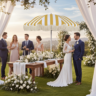 Parasol ogrodowy w paski z frę – Outdoor Furniture Yellow recenzja i cena